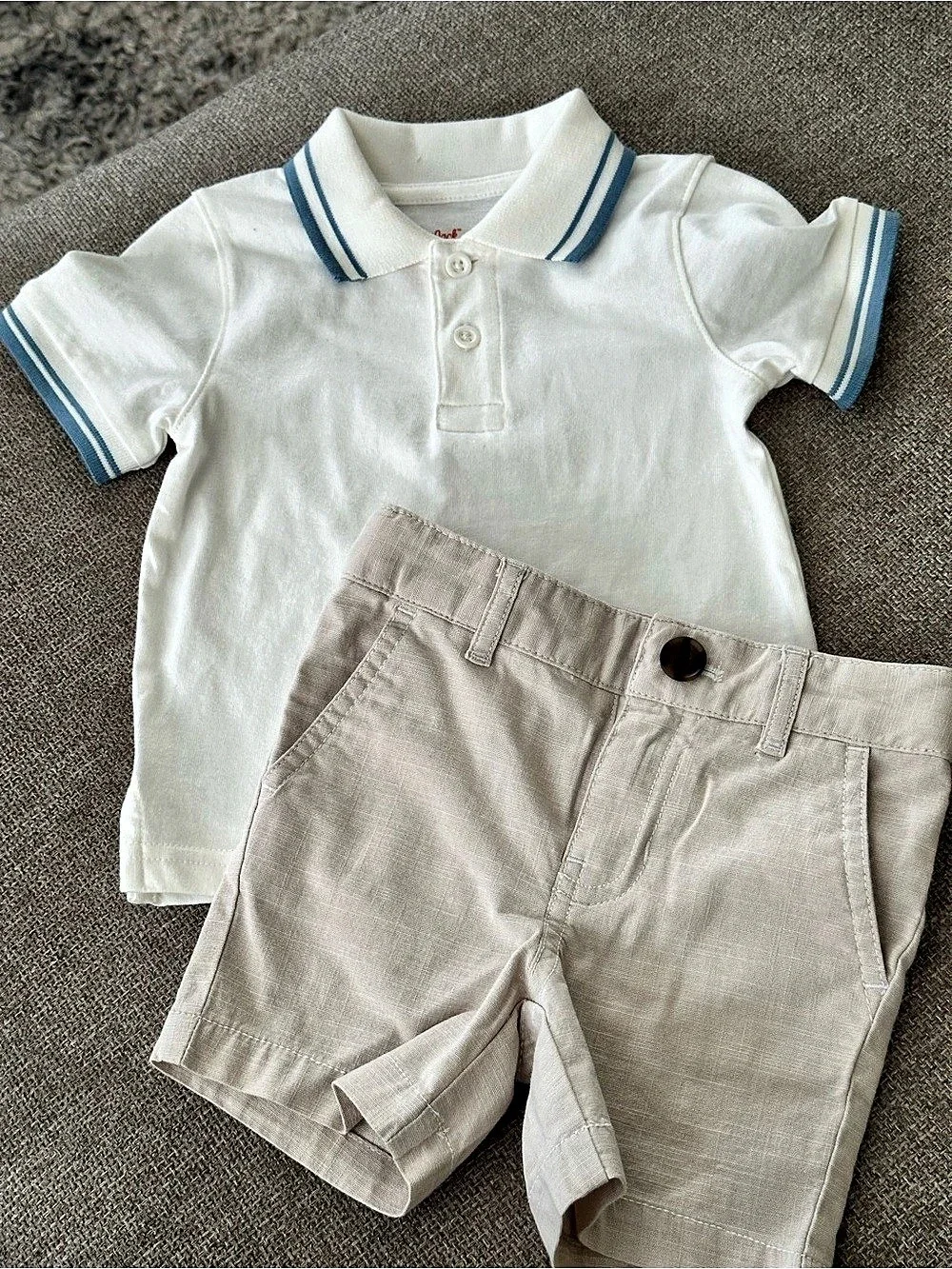 Kids Polo Shirt & Shorts Set in White & Beige
